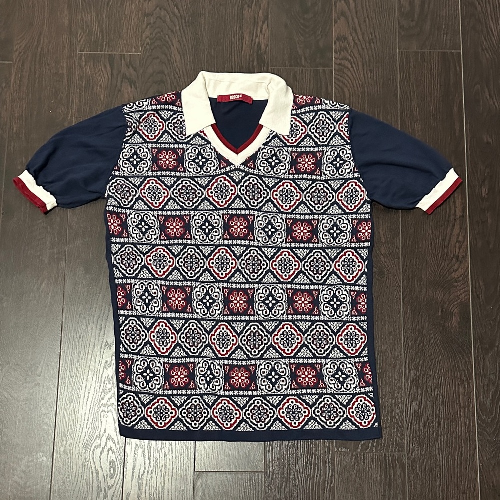 Navy and Red Patterned Men's Shirt